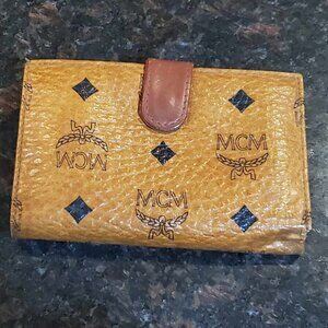 MCM Logo Leather Bifold Kiss Lock Wallet
